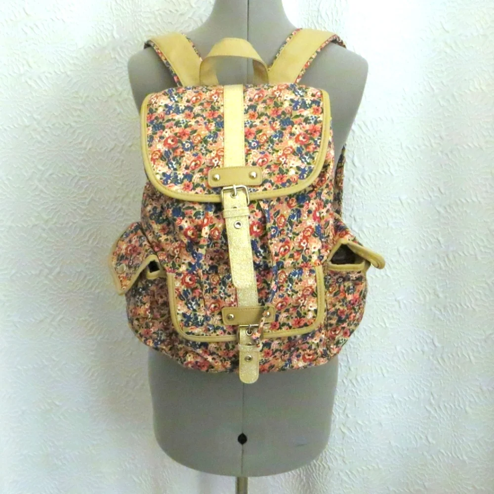 Candies Floral Glitter Faux Leather Vegan Backpack New